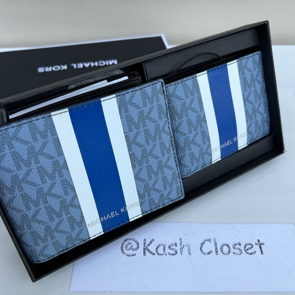 Michael kors Mens Wallet Card Case 3 in 1 Gift box set Electric Blue